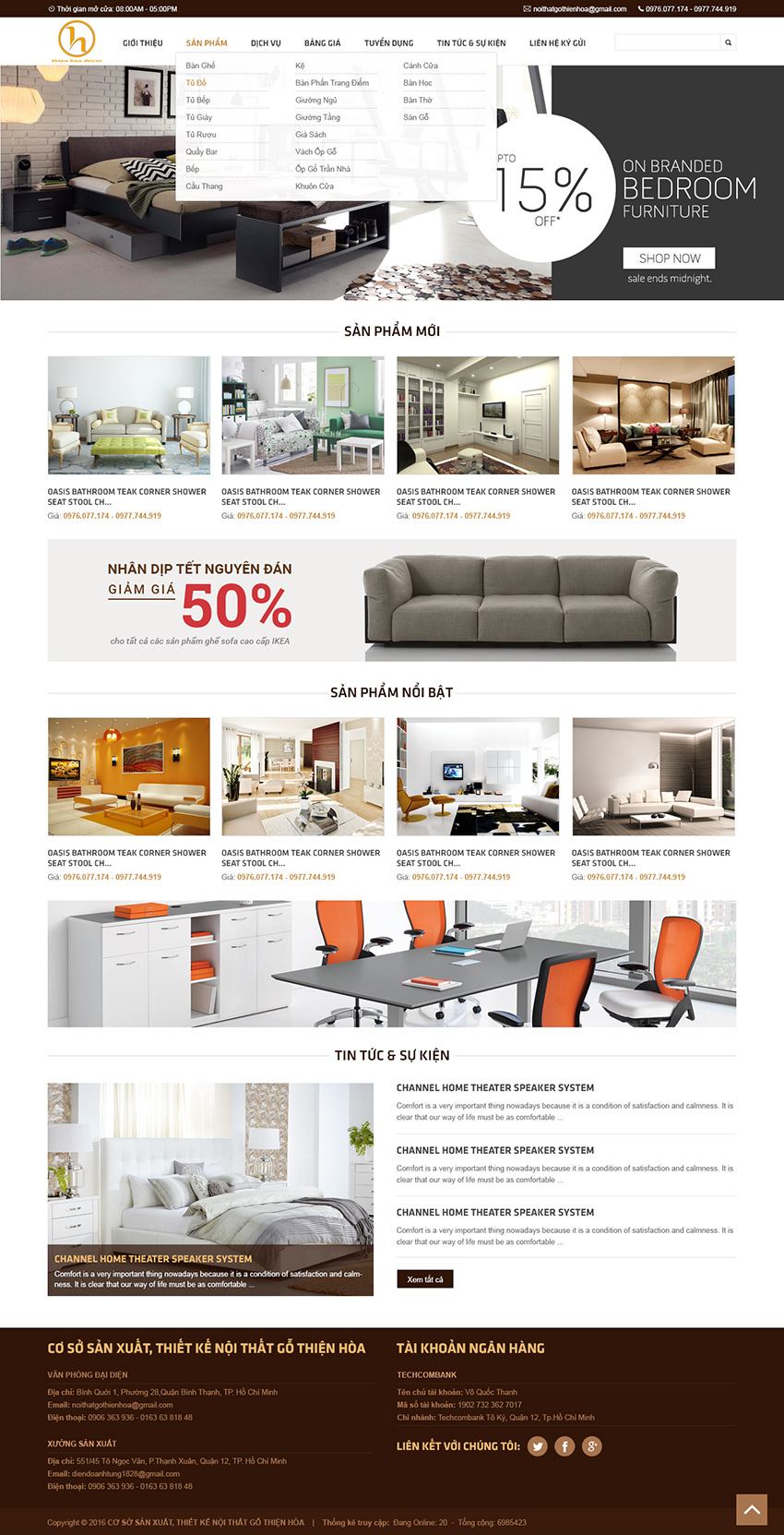 Mẫu giao diện thiết kế website công ty nội thất Thiên Hoà